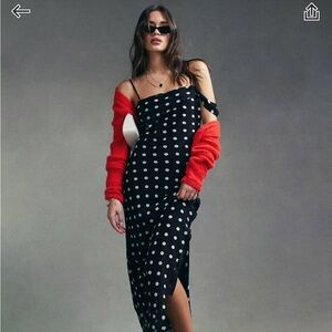 ASOS One Shoulder Strap Polka Dot Slip Dress (US 12)